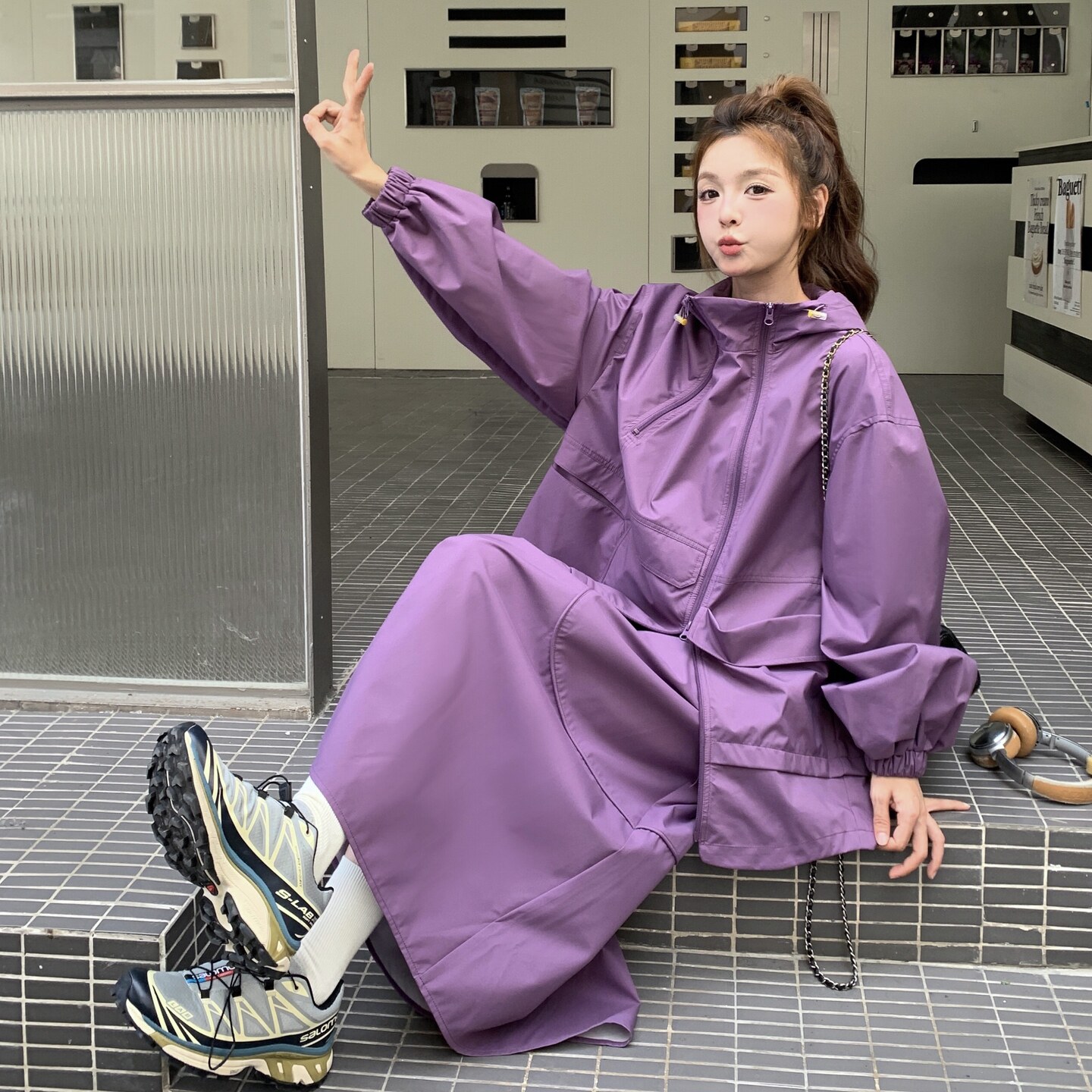 新款涂层户外冲锋2026秋宽松不规则二件套装ZB237-2508-P195-K259,女装套装/套裙,浙宝237