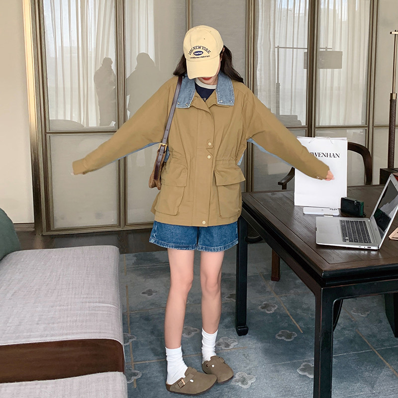 现货牛仔拼接工装风衣外套春秋新款RF2c518237-W8813-p145-k198,女装风衣,浙宝237