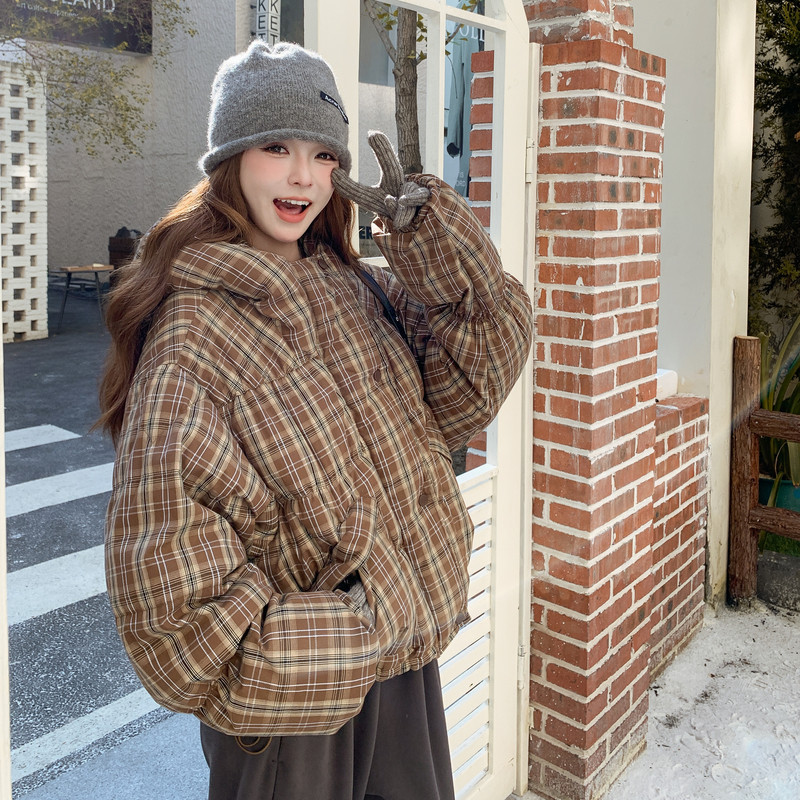 爆拼格子戴帽现货25冬50鸭绒羽绒短款ZB237-2527-P270-K399，女装羽绒服，浙宝237