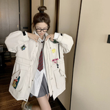 高级感白色连帽工装风衣外套女春秋2025年新款韩版宽松休闲大衣潮，女装风衣，浙宝237