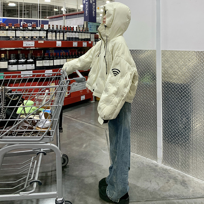 白色连帽短款羽绒服女2024冬季新款设计感工装白鸭绒加厚派克服潮,女装羽绒服,浙宝237