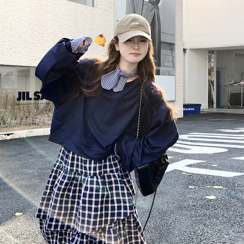 现货2026卫衣搭配格子裙有领结三件套装RF2C518-6809-p165-k229,女装套装/套裙,浙宝237
