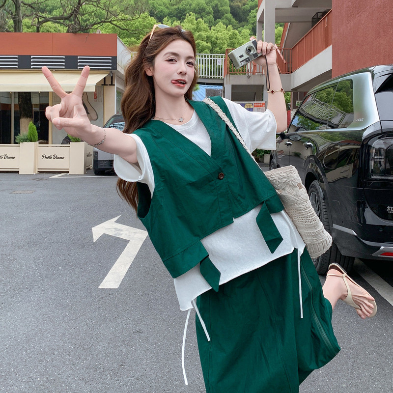 夏现货26气质轻熟马甲裙子两件套裙RF2C518-2679-P215-K348,女装套装/套裙,浙宝237