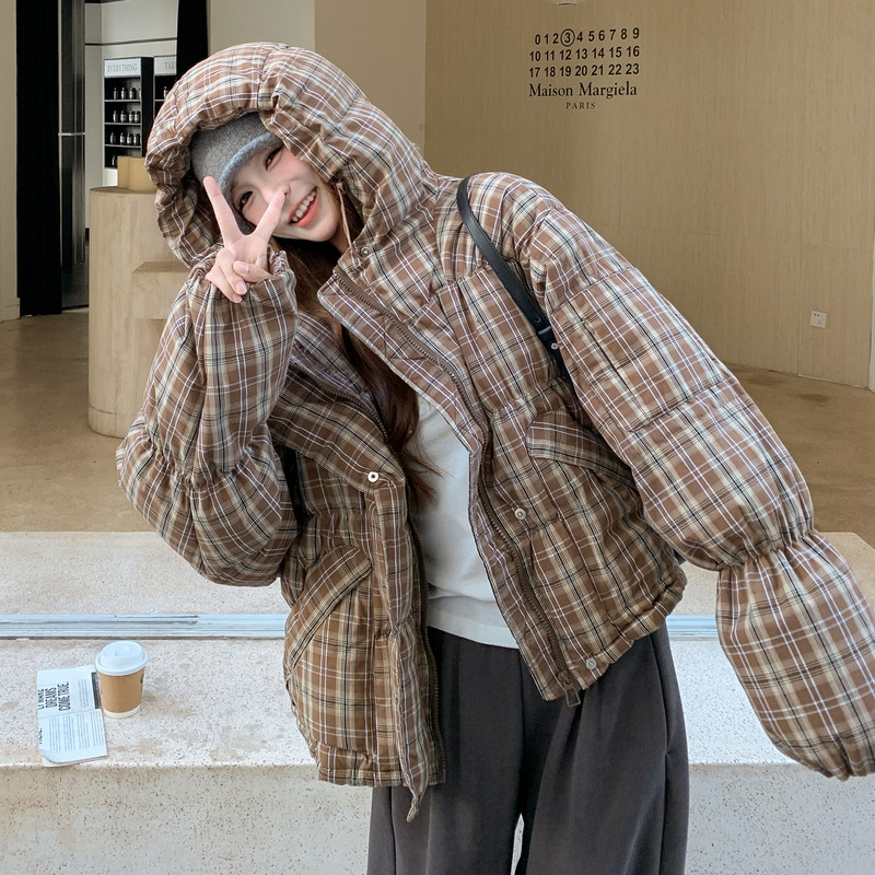 爆拼格子戴帽现货25冬50鸭绒羽绒短款ZB237-2527-P270-K399,女装羽绒服,浙宝237