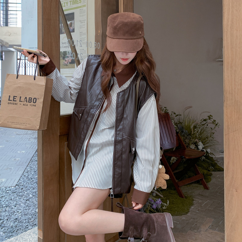 新款现货2026春蛋白皮马甲加衬衫加皮裤三件套237-2502-p245-k368，女装套装/套裙，浙宝237