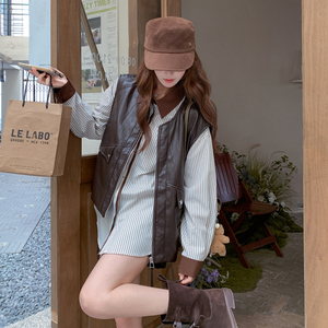 新款现货2026春蛋白皮马甲加衬衫加皮裤三件套237-2502-p245-k368，女装套装/套裙，浙宝237