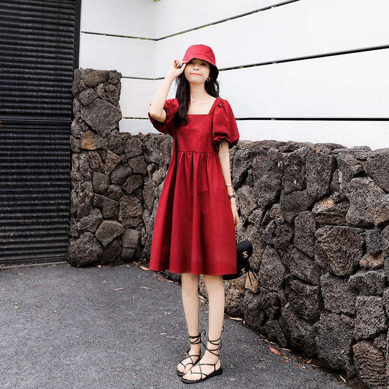 现货2026夏季泡泡袖方领娃娃裙RF2C518-8907-P85-K138，女装连衣裙，浙宝237