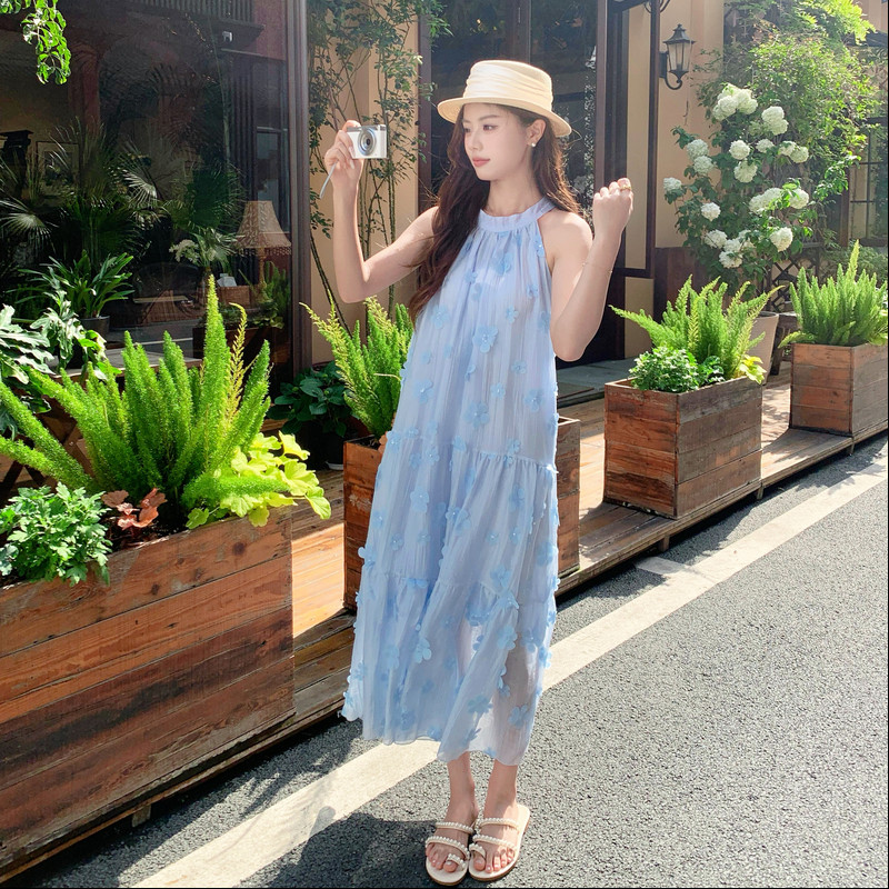 现货蓝色乳黄26韩系仙气儿立体花朵连衣裙RF2C518-2667-P155-K248,女装套装/套裙,浙宝237