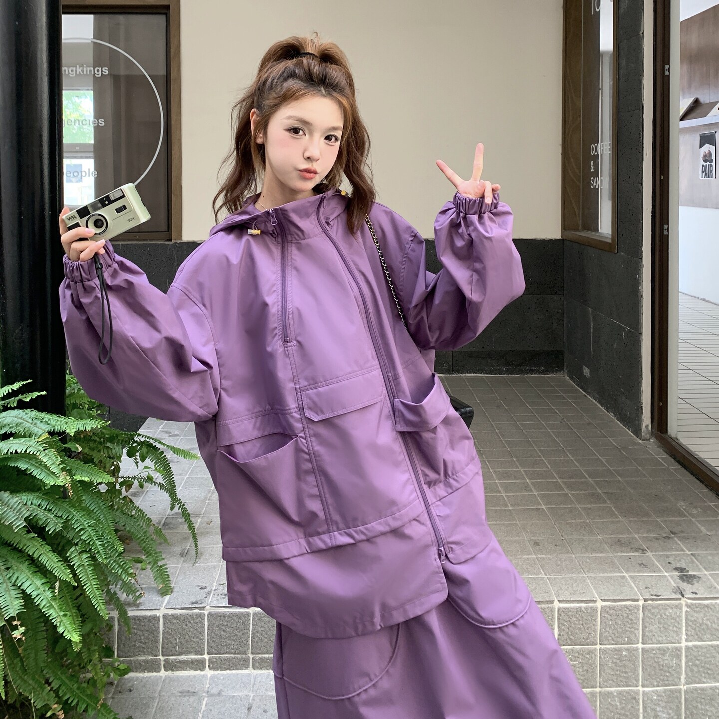 新款涂层户外冲锋2026秋宽松不规则二件套装ZB237-2508-P195-K259,女装套装/套裙,浙宝237