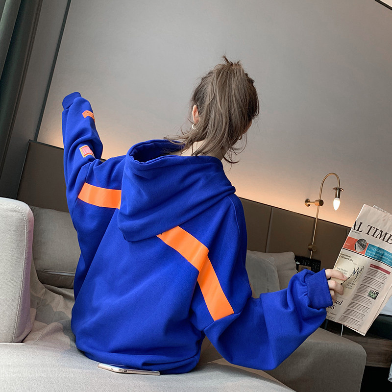 BLUE SWEATSHIRT WOMENS 2024 SPRING AND AUTUMN WINTER THIN LOOSE KOREAN VERSION OF HIGH-END JAPANESE FRIED STREET JACKET INS TREND