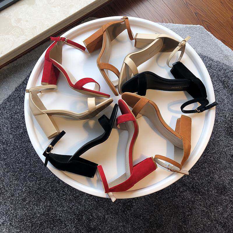 传祺女鞋一字带凉鞋夏季外穿2024新款sw黑色气质不累脚粗跟高跟鞋