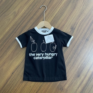 女童原单短袖T恤小童圆领黑白配色简约百搭夏季新款上衣