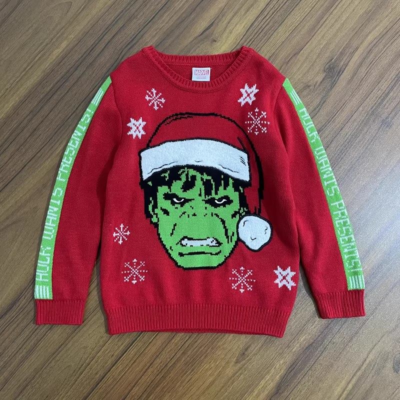 女童套头毛衣针织衫小中童圆领提花圣诞风可爱百搭上衣春秋款包邮