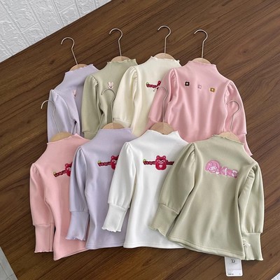 女童秋冬内搭加绒洋气半高领泡泡袖一体绒新款打底衫上衣包邮