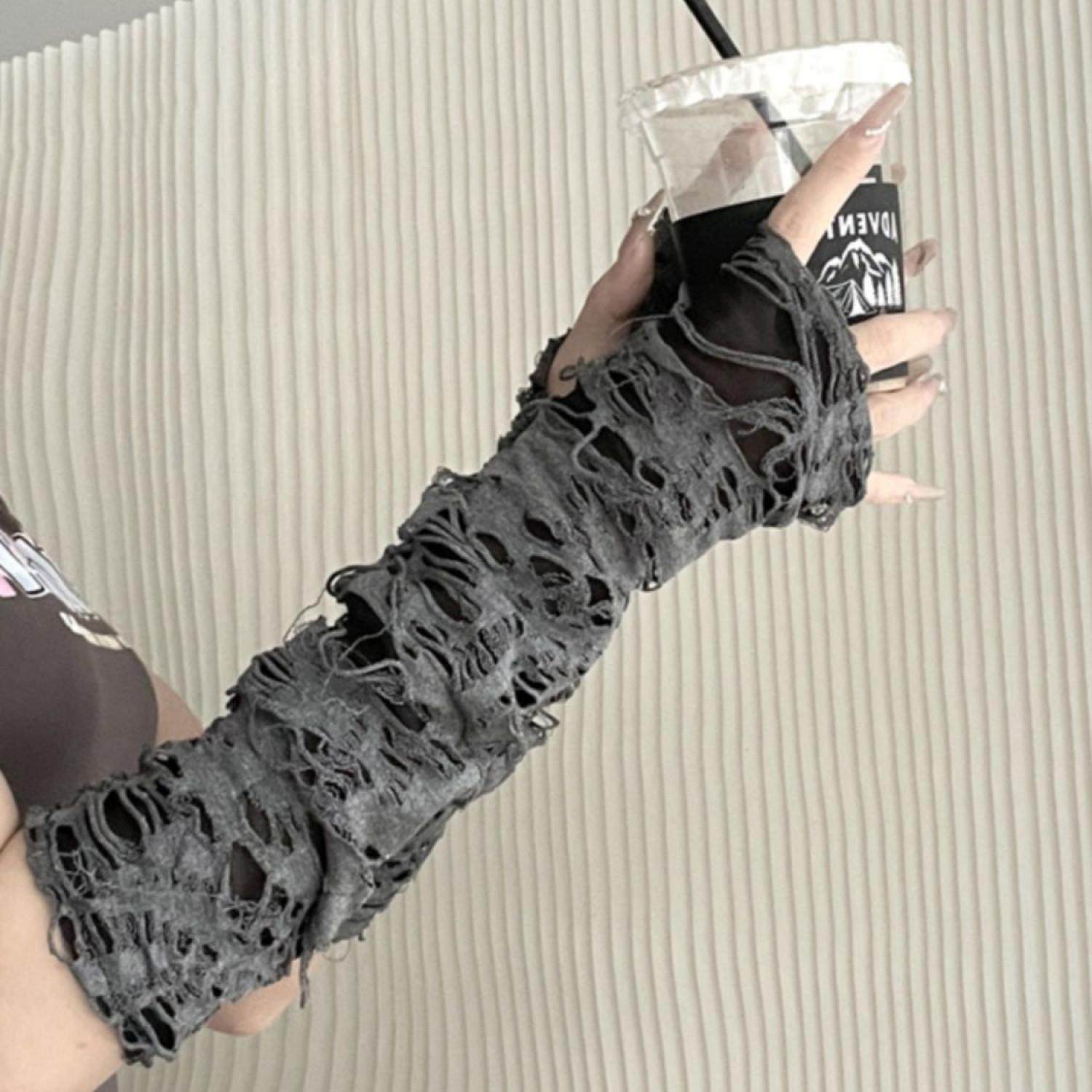 破洞乞丐手套亚文化做旧穿指手袖山本暗黑废土风男女街头袖套y2k