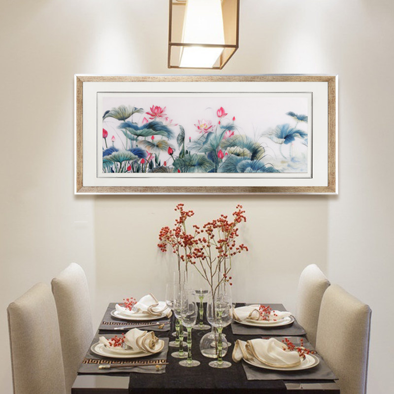 苏绣成品挂画刺绣手工荷花装饰画禅意客厅床头壁画中式墙画非遗