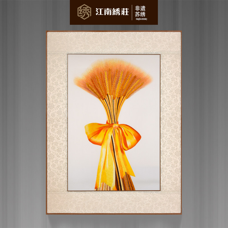 苏绣成品挂画客厅玄关真丝刺绣画纯手工玄关装饰画竖版过道麦穗