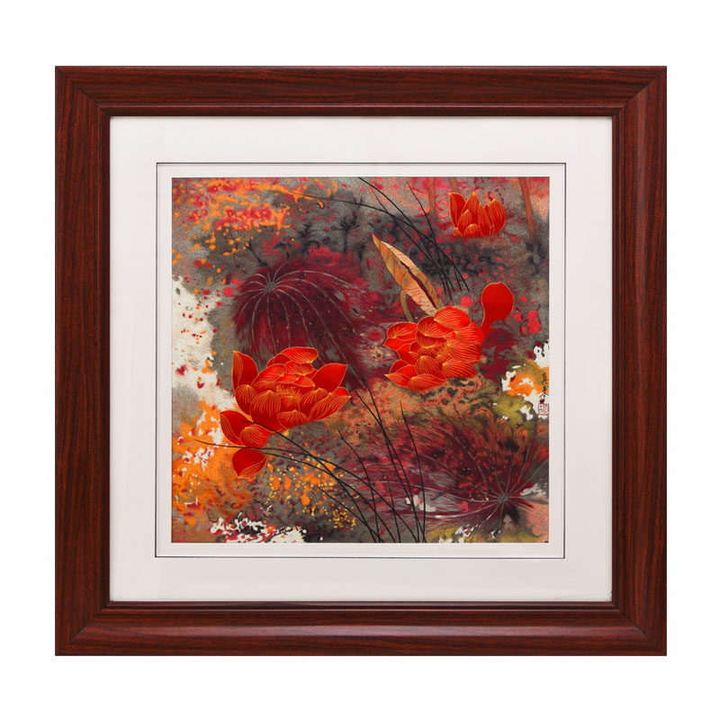 欧式装饰画沙发墙画客厅抽象油画餐厅壁画荷花挂画刺绣画苏绣成品