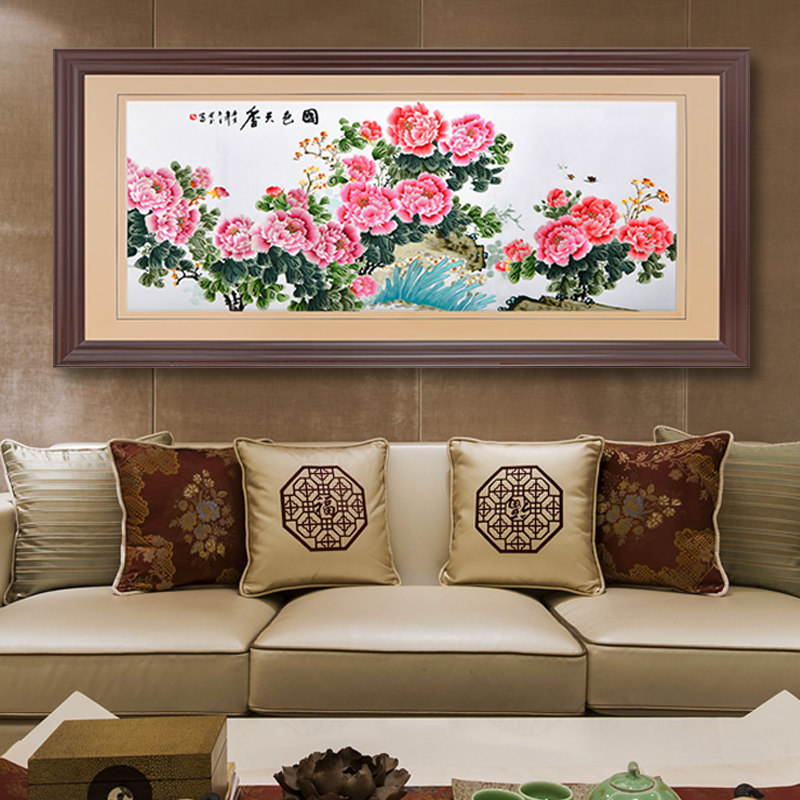 牡丹挂画花开富贵大幅装饰画客厅大尺寸壁画背景墙刺绣苏绣成品