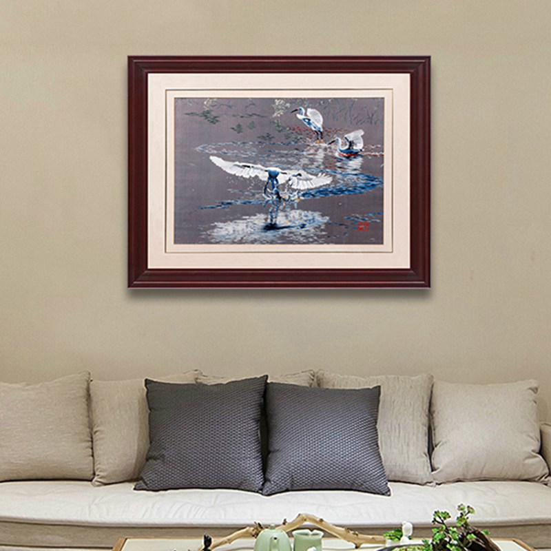 江南绣庄餐厅装饰油画飞鸟客厅装饰画刺绣画书房苏绣挂画有框画