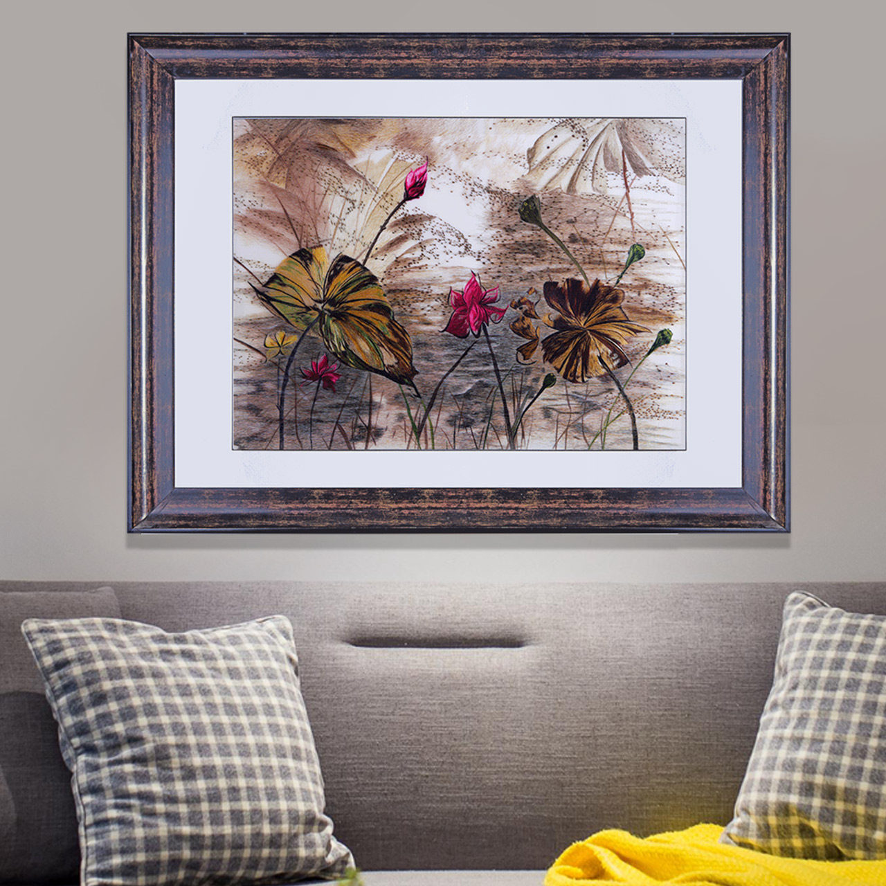 刺绣画客厅挂画纯手工苏绣装饰画荷花图挂画中国风壁画餐厅墙画