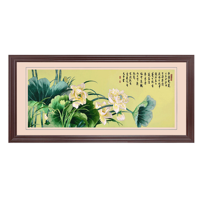 苏绣成品挂画客厅刺绣真丝纯手工刺绣画中式沙发背景墙装饰画荷花