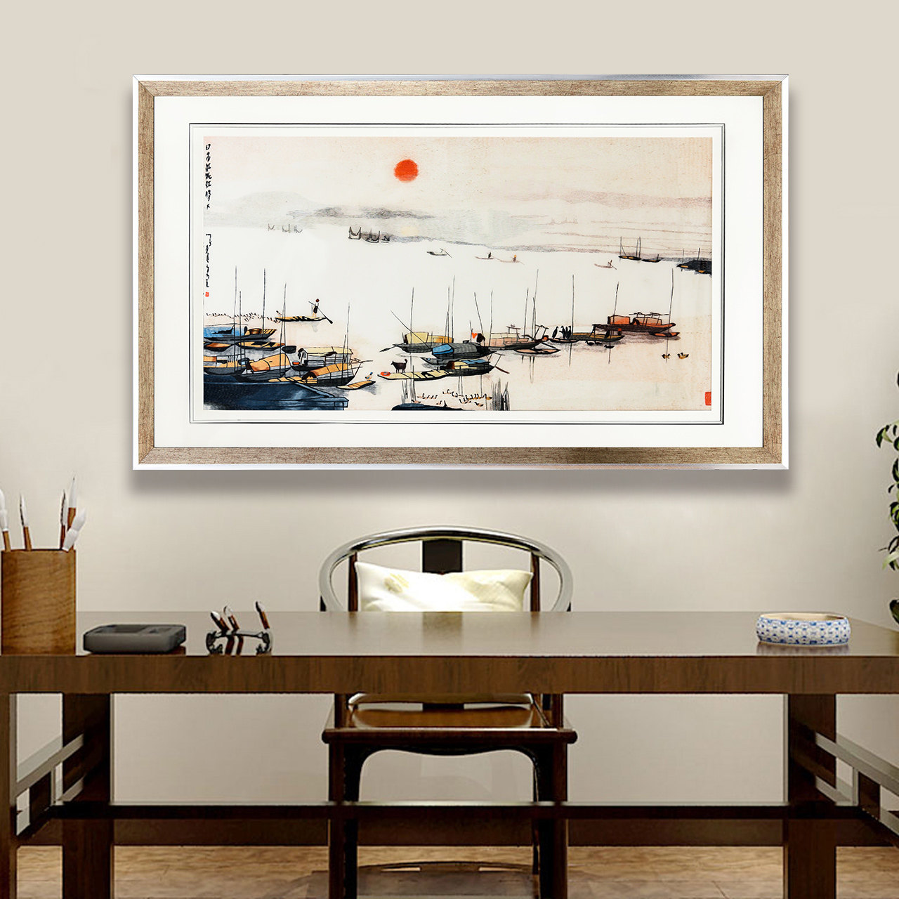 挂画装饰画客厅简约现代风景刺绣画纯手工玄关苏绣成品挂画中式