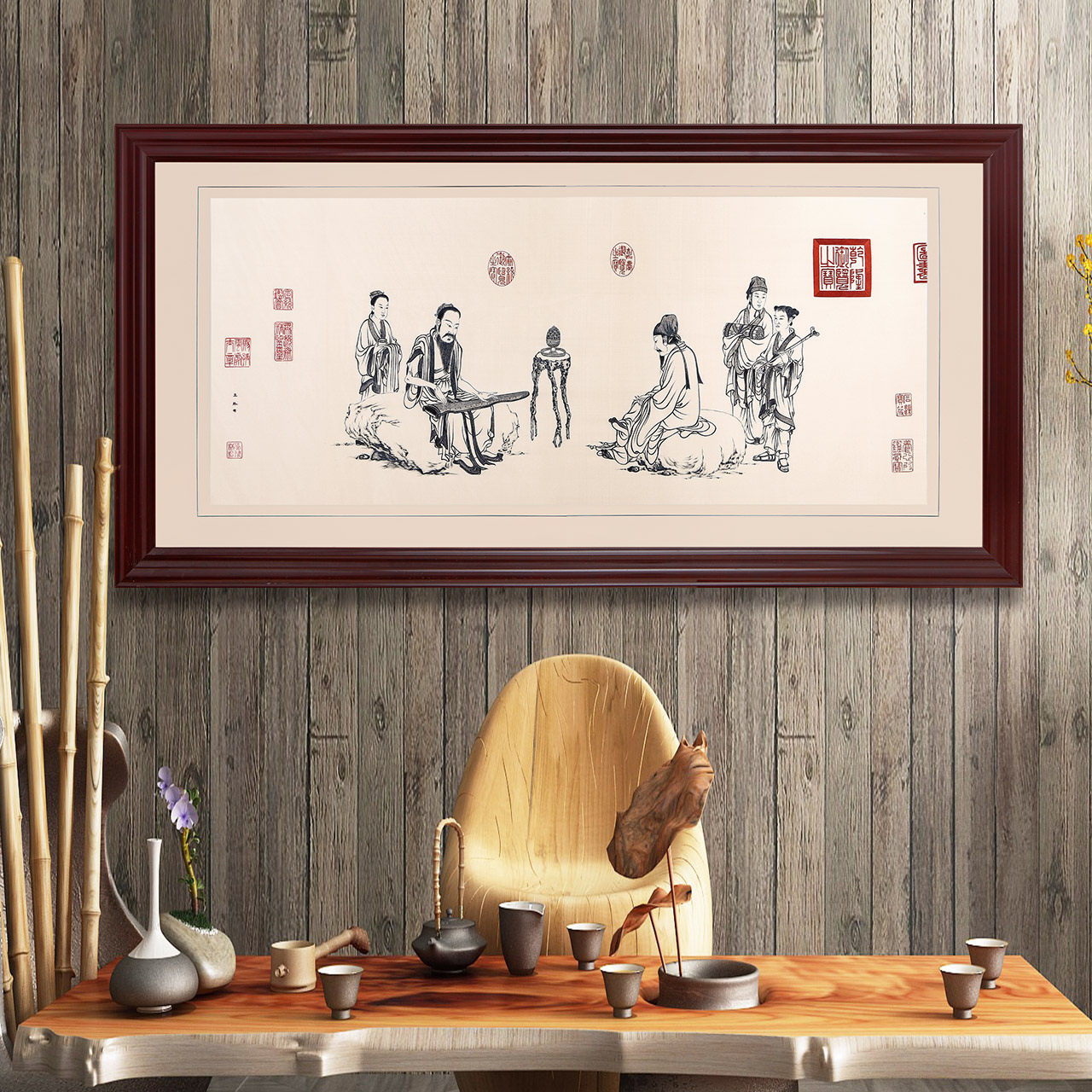 办公室挂画书房装饰画现代简约刺绣挂墙画中国风壁画人物画知音