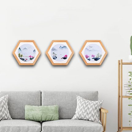 画装饰挂画现代简约卧室客厅过道餐厅新中式大气六边形装饰画组合