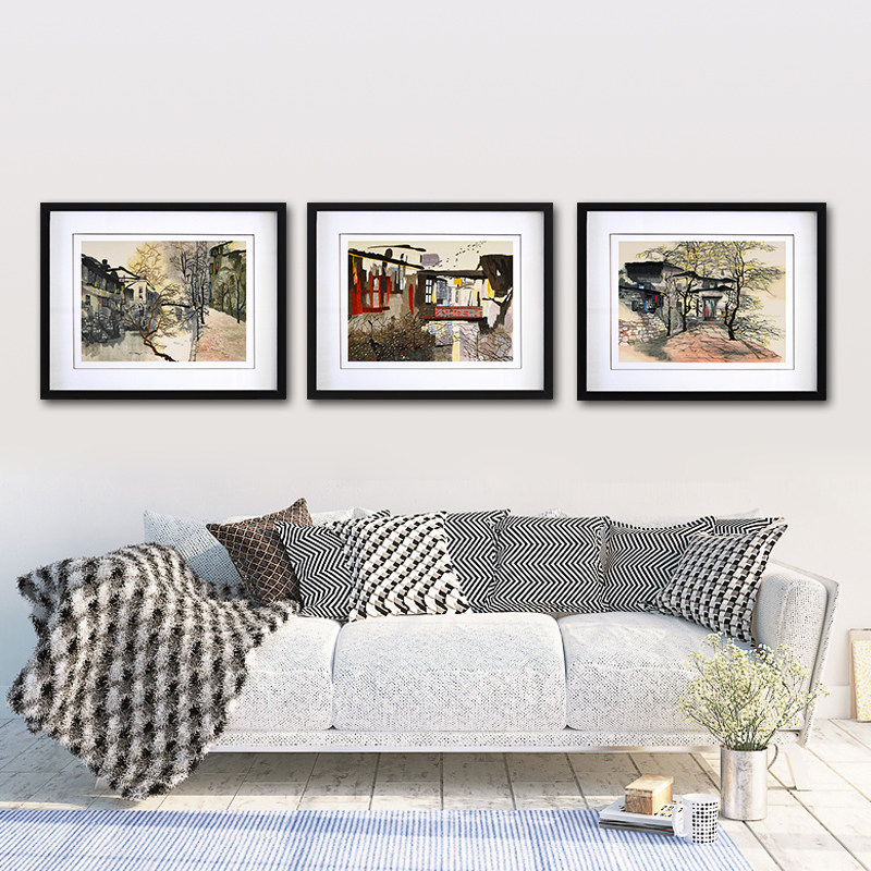 装饰画客厅简约现代三联组合江南水乡水墨画艺术画挂画餐厅墙画