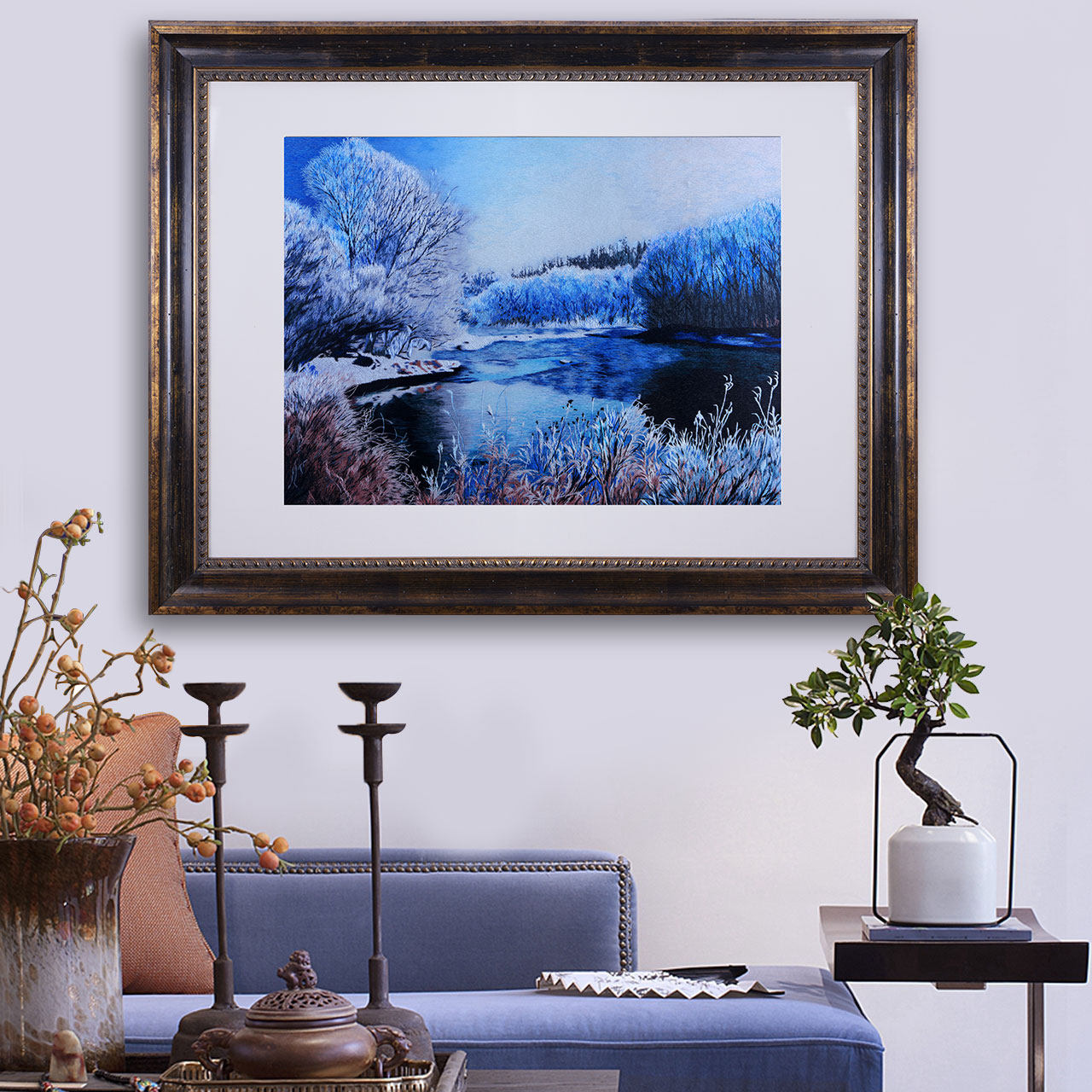 餐厅挂画风景装饰画办公室壁画墙画装饰现代简约玄关油画苏绣成品