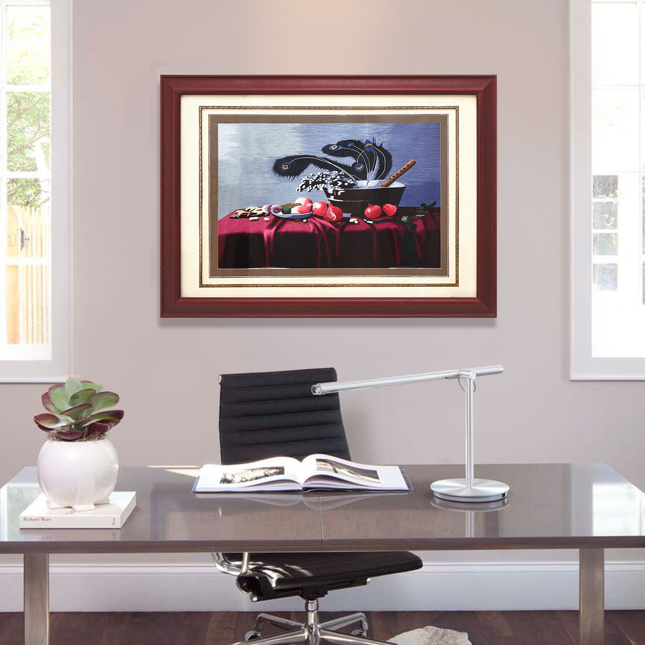 欧式挂画油花装饰画书房壁画刺绣挂墙画苏绣成品挂画纯手工玄关