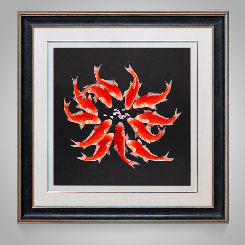 江南绣庄客厅挂画中式客厅餐厅玄关装饰画年年有余锦鲤鱼苏绣成