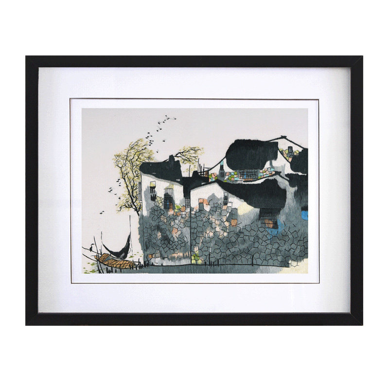 江南绣庄 中式装饰挂画江南水乡风景画油画酒店背景 手工苏绣水乡