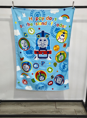 外贸纯棉卡通蓝色托马斯浴巾男女通用柔软吸水毛巾 出口日单