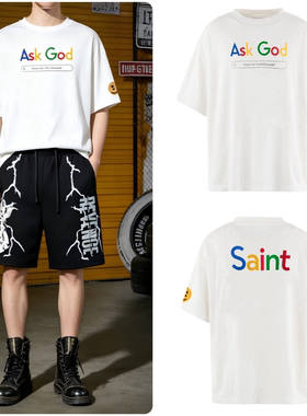 Cityboy日系彩色字母印花T恤男2026夏季新款笑脸宽松oversize短袖