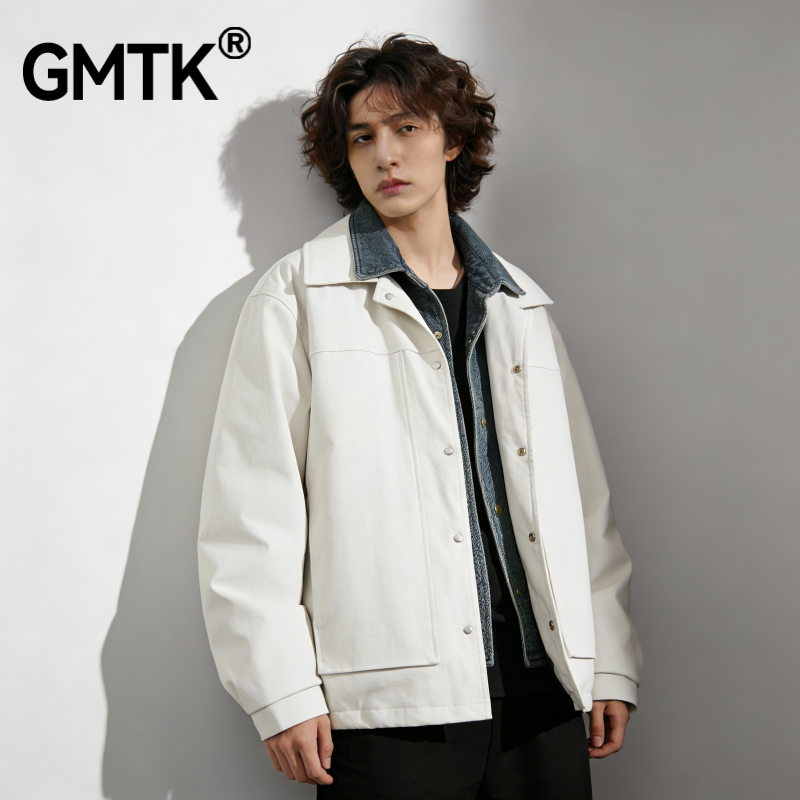 GMTK 美式假两件衬衫领羽绒服保暖潮牌学生街头男女时尚百搭外套