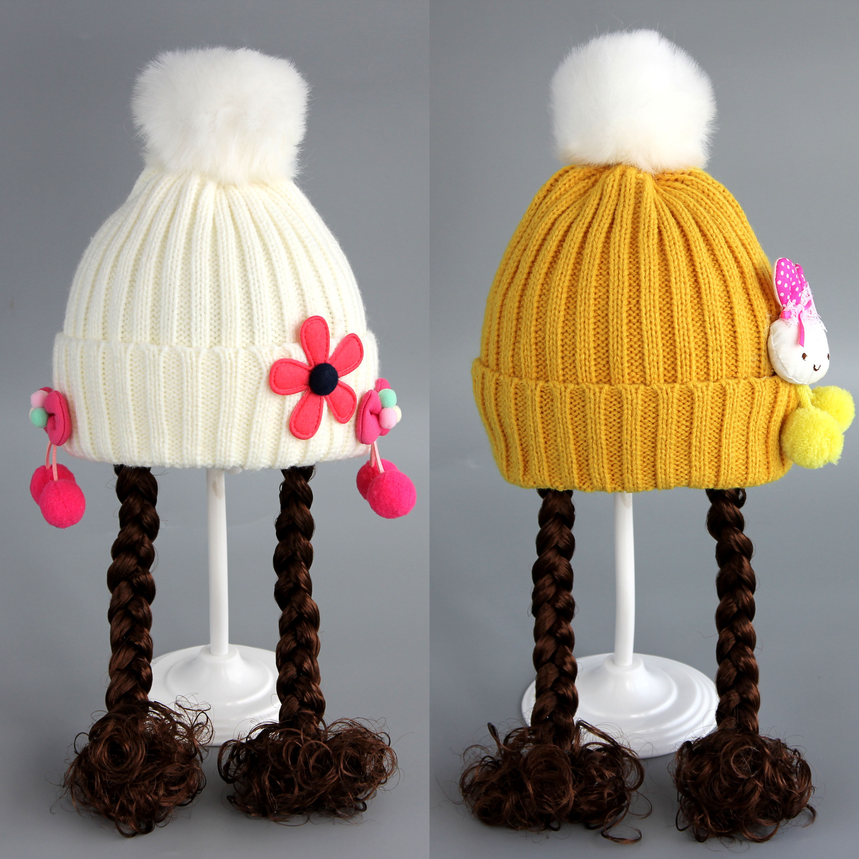 新生儿秋冬帽子新款宝宝春秋假发帽子儿童冬季针织帽子女童春天帽