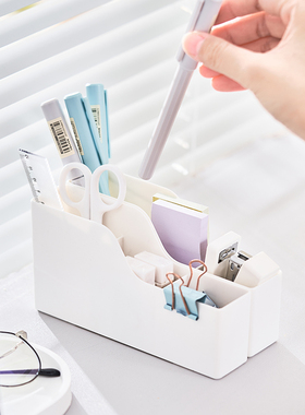 KM收纳盒梳妆台纯色分格眉笔口红整理盒简约办公室桌面笔筒收纳盒