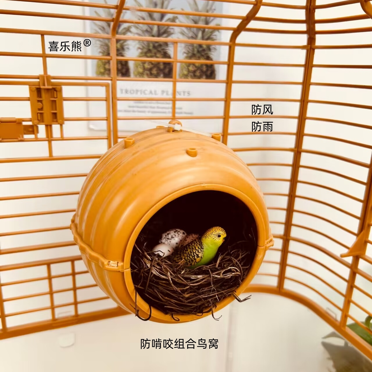 防啃咬耐用鸟窝虎皮牡丹珍珠文鸟鹦鹉保暖塑料窝圆形鸟巢小鸟用具 宠物/宠物食品及用品 鸟窝 原图主图