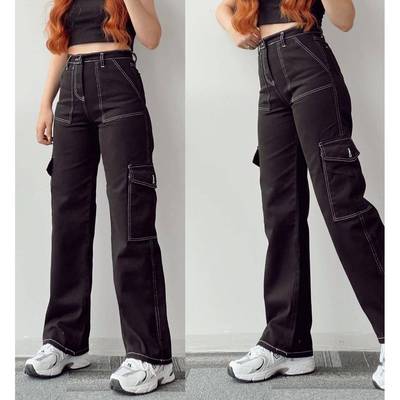2024 casual pants pocket long pants work pants 牛仔裤黑色