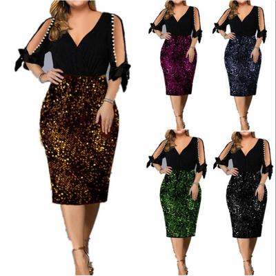 2023 sequins bubble bead v-neck package hip skirt big yards