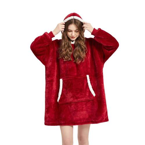Winter Plush Fleece Wearable Hooded TV Blanket With Sleeves