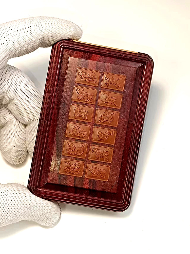 张圣林鸣虫盒 收藏款紫檀嵌橄榄核12生肖 双格黄蛉盒 蛉子盒 蛉虫