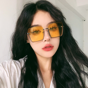 显脸小半框黄色防晒太阳眼镜 墨镜女高级感ins防紫外线2025年新款