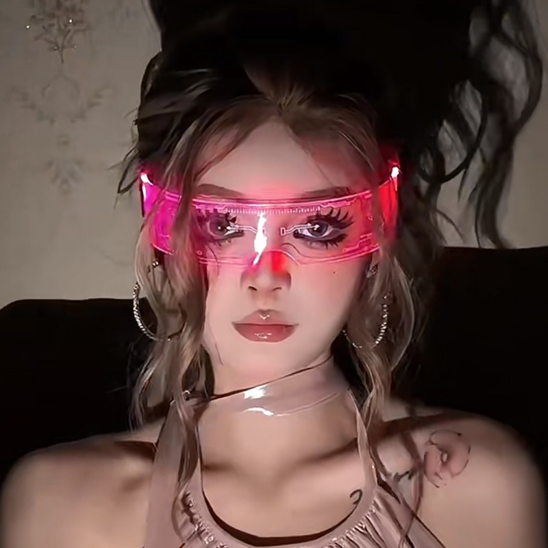 赛博朋克发光眼镜暗夜变装挑战女演唱会氛围感科幻个性蹦迪潮流女