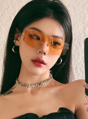 2025新款无框一体式墨镜橙色骑行防紫外线防晒登山高级感大框墨镜