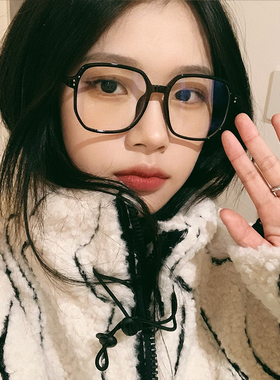 时尚tr90超轻防蓝光护目镜黑色大框显脸小配近视平光眼镜框男女潮