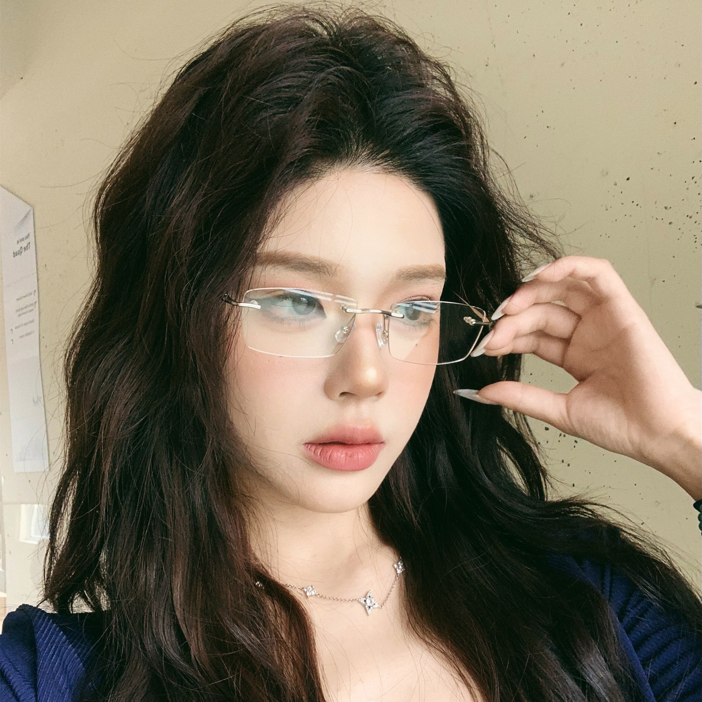 超轻无框金属防蓝光装饰平光镜个性可配度数近视女款素颜神器眼镜