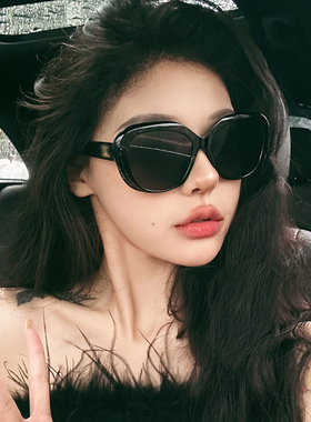 欧美甜酷辣妹黑色圆框墨镜女圆脸显瘦网红大框高级感显气质太阳镜
